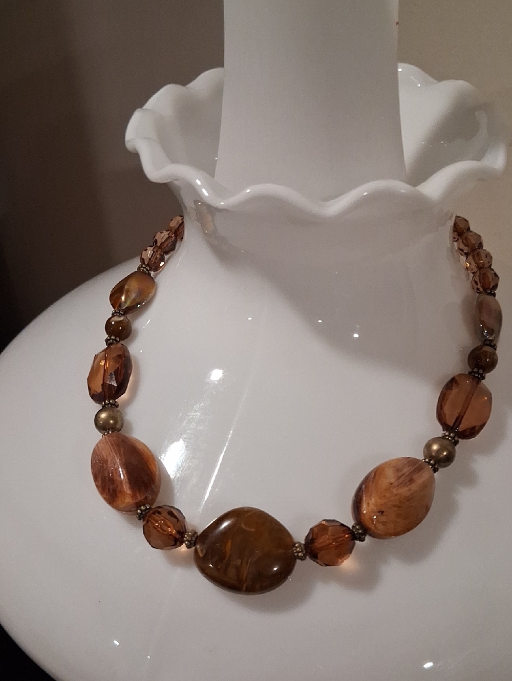 Brown Beaded Women's Necklace with Gold Accents